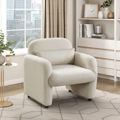 Agaile Contemporary Accent Chair Beige Boucle Fabric Upholstery Plywood Frame Pillow Cozy Living Room Furni In Neutral