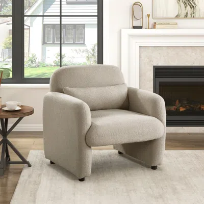 Agaile Contemporary Accent Chair Taupe Boucle Fabric Upholstery Plywood Frame Pillow Cozy Living Room Furni In Neutral