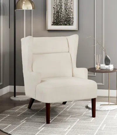 Agaile Contemporary Beige Wingback Accent Chair Chenille Upholstery Plywood Frame Living Room Furniture 1pc In White
