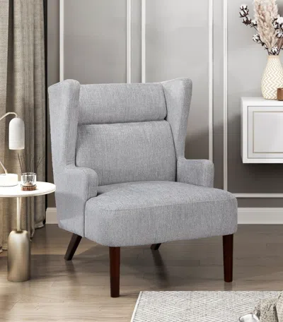 Agaile Contemporary Grey Wingback Accent Chair Chenille Upholstery Plywood Frame Living Room Furniture 1pc In Gray
