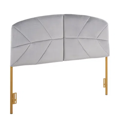 Agaile Contemporary/glam Queen Headboard In Gold Steel And Grey Velvet In Gray
