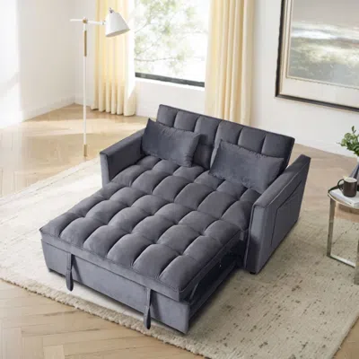 Agaile Convertible Sofa Bed, 3-in-1 Velvet Sleeper Sofa Couch With Pullout Bed, Pull Out Couch With Side Po In Gray