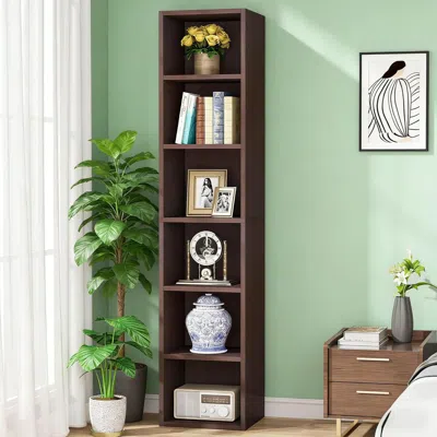 Agaile Corner Bookcase, Modern 6-tier Narrow Cube Display Shelves In Brown