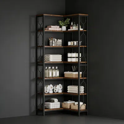 Agaile Corner Bookshelf, Industrial Corner Etagere Bookcase In Black
