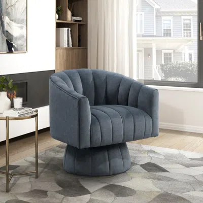 Agaile Dark Gray Velvet Accent Chair Modern Luxury Living Room Furniture, 1pc Swivel Chair Comfortable Barr In Blue