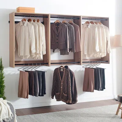 Agaile Devi Oak Wall Mounted Wood Closet System In Brown