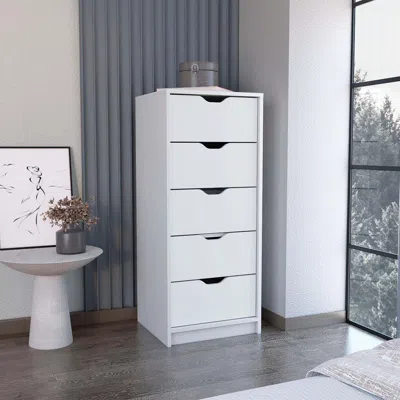 Agaile Dresser 42"h, 5 Drawers, Slim Storage Chest Of Drawers, White