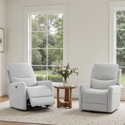Agaile Dublin 30" Swivel Power Recliner Arm Chair Heathered Light Gray Polyester In White