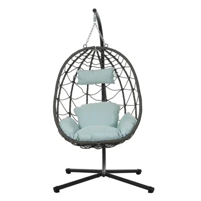Agaile Egg Chair With Stand Indoor Outdoor Swing Chair Patio Wicker Hanging Egg Chair Hanging Basket Chair  In Blue