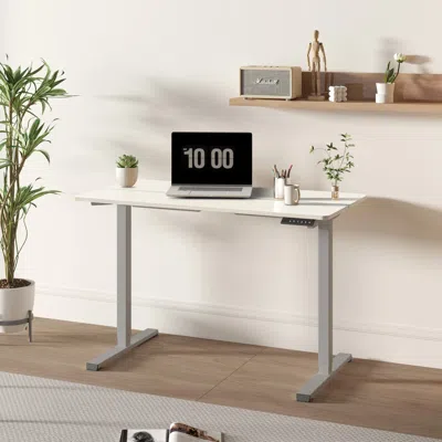 Agaile Electric Standing Desk Adjustable Height Desk With Two-piece Tabletop Home Office Computer Workstati In White