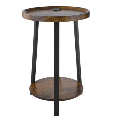 Agaile End Table, 2-tier Round Side Table With Open Storage Shelves, Modern Nightstand Bedside Desk With Us In Brown