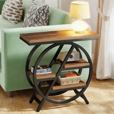 Agaile End Table, Small Side Table Snack Table With Storage Shelves In Brown
