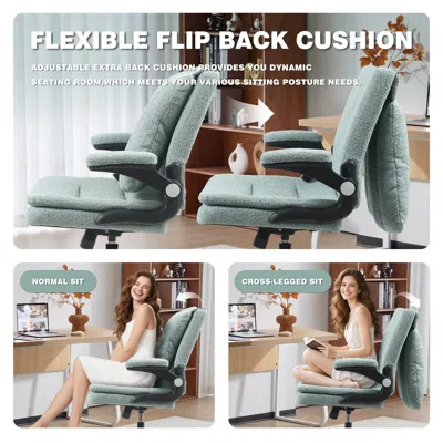 Agaile Ergonomic Office Chair With 2-in-1 Flip-up Back, 25" Wide Seat, Airbag Lumbar Support, Flip-up Armre In Green