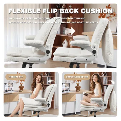 Agaile Ergonomic Office Chair With 2-in-1 Flip-up Back, 25" Wide Seat, Airbag Lumbar Support, Flip-up Armre In White