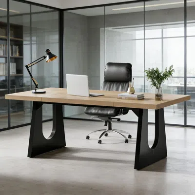 Agaile Executive Desk, Modern Computer Office Desk Workstation In Brown