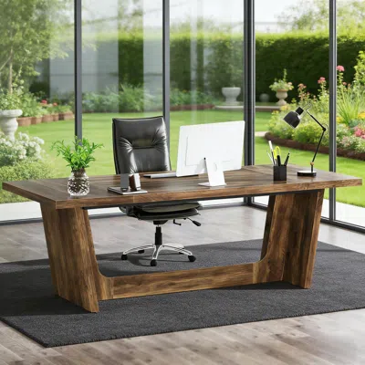 Agaile Executive Desk, Wood Study Computer Desk Writing Table In Brown