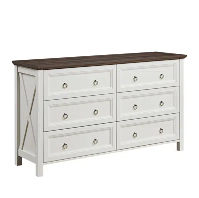Agaile Farmhouse 6 Drawers Dresser For Bedroom, Wood Rustic Wide Chest Of Drawers, Storage Dressers Organiz In White