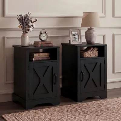 Agaile Farmhouse Nightstand Set Of 2 With Charging Station, Wooden End Table, Black Rustic Night Stand With
