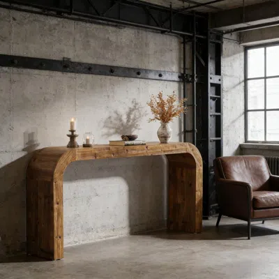 Agaile Farmhouse Wood Sofa Table,narrow Side Table,curved Design Coffee Table In Brown