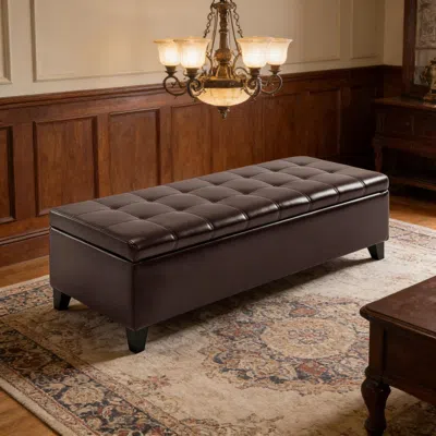 Agaile Faux Leather Storage Chest With Lift Top Ottoman Storage Bench, Dark Brown-leather