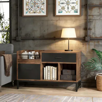Agaile File Cabinet, Rustic Lateral Filing Cabinet With 2 Drawers In Black