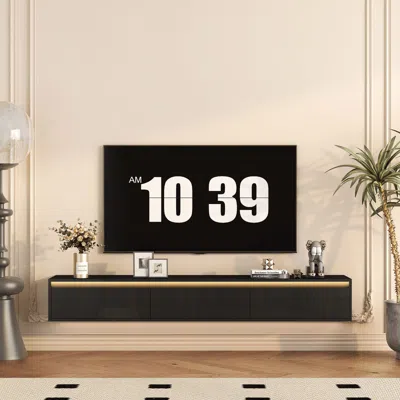 Agaile Floating Tv Stand, Wall Mounted Tv Shelf With Led Lights & Power Outlettv Cabinet For Black Tv Stand