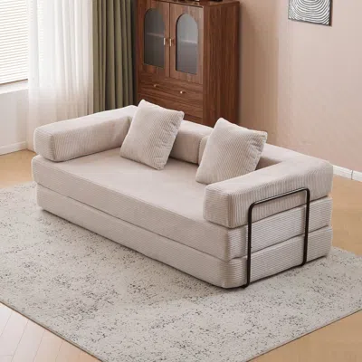 Agaile Floor Couch,compression Sofa,convertible Floor Sofa Bed-with Pillow Back Support Armrest,comfy Futon In Neutral