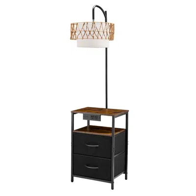 Agaile Floor Lamp With Table, 2-tier End Table With 2 Drawers And 3 Color Temperature Led Bulb, Modern Side In Black