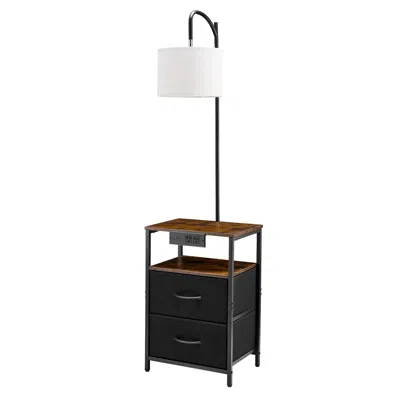 Agaile Floor Lamp With Table, 2-tier End Table With 2 Drawers And 3 Color Temperature Lighting, Modern Side In Black