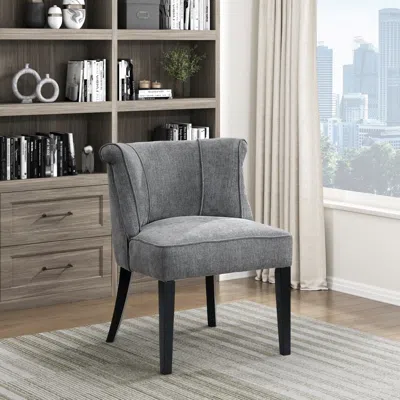 Agaile Foam Cushion Seat 1pc Accent Chair Curved Back Charcoal Fabric Upholstered Espresso Finish Legs Mode In Gray