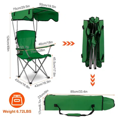 Agaile Foldable Beach Canopy Chair Sun Protection Camping Lawn Canopy Chair 330lbs Load Folding Seat W/ Cup In Green
