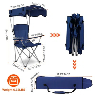 Agaile Foldable Beach Canopy Chair Sun Protection Camping Lawn Canopy Chair 330lbs Load Folding Seat W/ Cup In Blue