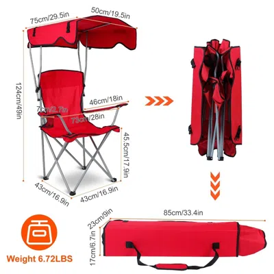 Agaile Foldable Beach Canopy Chair Sun Protection Camping Lawn Canopy Chair 330lbs Load Folding Seat W/ Cup In Red