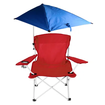 Agaile Foldable Beach Chair With Detachable Umbrella Armrest Adjustable Canopy Stool With Cup Holder Carry  In Red