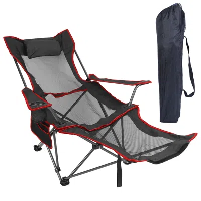 Agaile Foldable Camping Chair 330lbs Load Heavy Duty Steel Lawn Chair Collapsible Chair With Reclining Back In Black