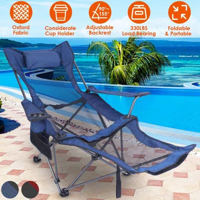 Agaile Foldable Camping Chair 330lbs Load Heavy Duty Steel Lawn Chair Collapsible Chair With Reclining Back In Blue