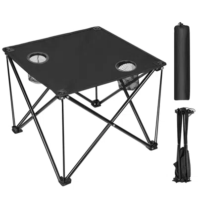 Agaile Foldable Camping Table Portable Picnic Table Lightweight Travel Desk With Cup Holder Carrying Bag In Black
