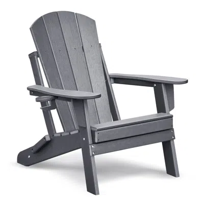 Agaile Folding Adirondack Chair Weather Resistant, Outdoor Hdpe Lawn Chair In Black