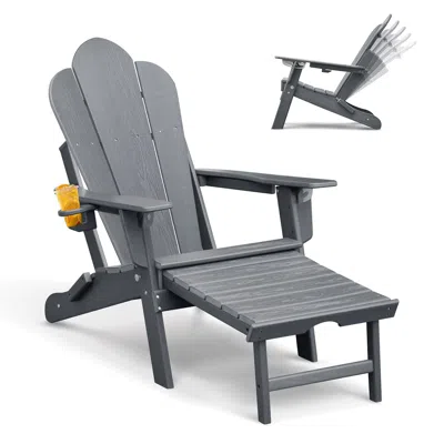 Agaile Folding Adjustable Adirondack Chair With Ottoman & Cup Holder,hdep Multifunctional Adirondack Chair  In Gray