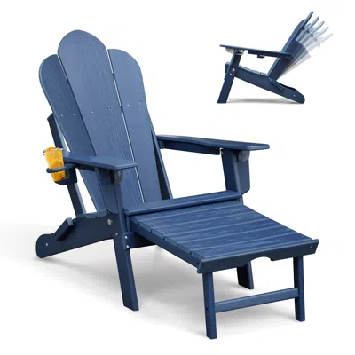 Agaile Folding Adjustable Adirondack Chair With Ottoman & Cup Holder,hdep Multifunctional Adirondack Chair  In Blue