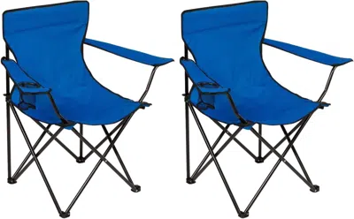 Agaile Folding Camping Chair With Cup Holder, 225lbs Capacity, Portable Foldable Chair With Large Anti-sink In Blue