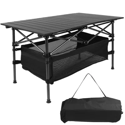 Agaile Folding Camping Table Portable Lightweight Aluminum Roll-up Picnic Bbq Desk With Carrying Bag Heavy  In Black