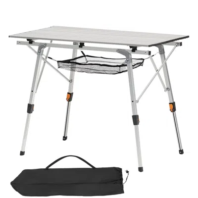 Agaile Folding Camping Table, Portable Roll Up Side Tables, Lightweight Aluminum Beach Table With Adjustabl In White