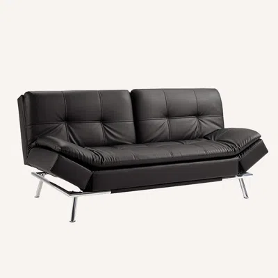 Agaile Folding Futon Sofa Bed For Living Room-dark Brown In Black