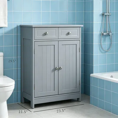 Agaile Freestanding Bathroom Floor Cabinet, Wooden Bathroom Cabinet With 2 Doors, 2 Drawers And Adjustable  In Gray