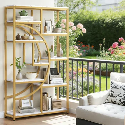 Agaile Freestanding Bookshelf, B Etagere Bookcase With 9 Open Shelves In Gold