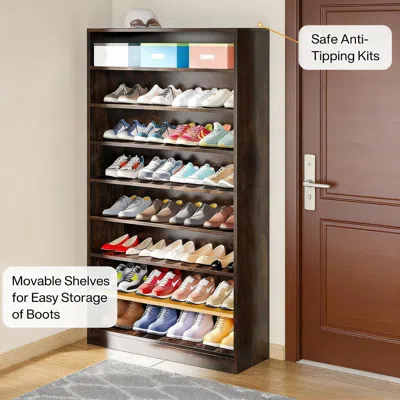 Agaile Freestanding Shoe Cabinet, 9-tier 40-45 Pairs Shoe Storage Rack In Brown
