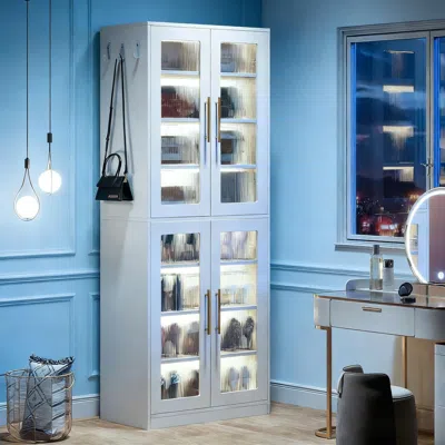 Agaile Freestanding Shoe Cabinet With Acrylic Doors And Led Lights In White