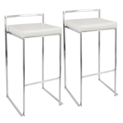 Agaile Fuji Contemporary Stackable Barstool With White Faux Leather By - Set Of 2