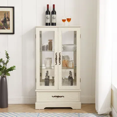 Agaile Glass Cabinet Lighted Glass Cabinet Curio Display Cabinet With Adjustable Glass Shelves 2 Doors And  In White